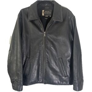 Eddie Bauer Leather Jacket Women's M Black Pebbled Full Zip Adjustable Waist